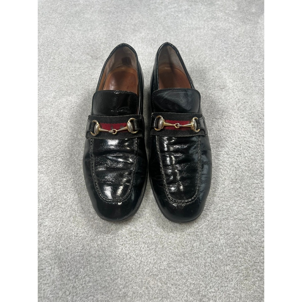 Gucci Vintage Mens Horsebit Loafers Black Patent Leather‎ Size 41.5 M Italy